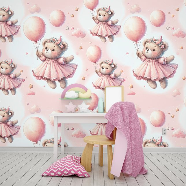 Schattigee teddybeer pastel roze Waterverf Behang (Creator heeft geüpload)