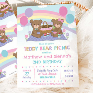 Schattigee teddybeer picknick verjaardag tweeling kaart