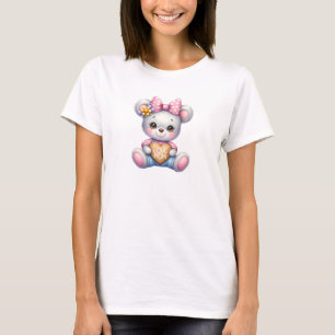 Schattigee teddybeer roze hart en boog liefde mam t-shirt