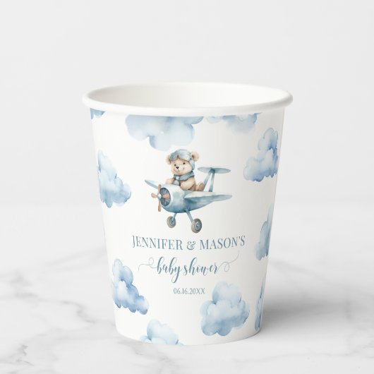 Schattigee teddybeer vliegtuigbaby boy douche Papi Papieren Bekers (Achterkant)