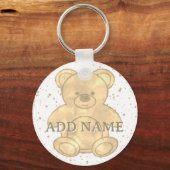 Schattigee teddybeer Waterverf aangepaste naam Sleutelhanger (Achterkant)