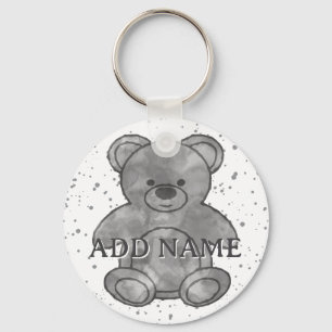 Schattigee Teddybeer Zwart Wit Waterverf Custom Na Sleutelhanger