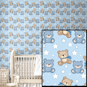 Schattigee Teddyberen & Sterren op Zacht Blauw Behang