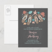 Schattigee teenslippers strand bruiloft save the d aankondigingskaart (Voorkant / Achterkant)