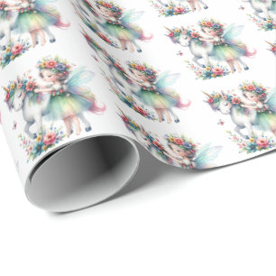 Schattigee tegelmeisjes eenhoorn Fairy betegeld Cadeaupapier