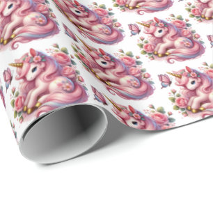 Schattigee tegelmeisjes eenhoorn feest cadeaupapier