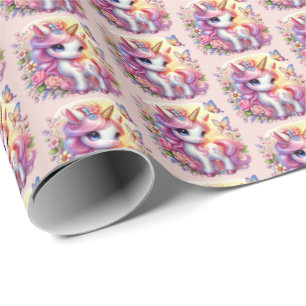 Schattigee tegelmeisjes eenhoorn feest cadeaupapier