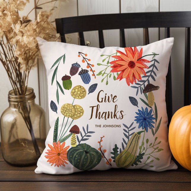 Schattigee Thanksgiving bloemenpaddenstoel herfst Kussen (Cute Thanksgiving floral mushroom fall Throw Pillow)