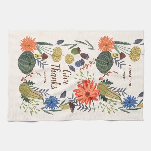 Schattigee Thanksgiving bloemenpaddenstoel herfst Theedoek (Horizontaal)