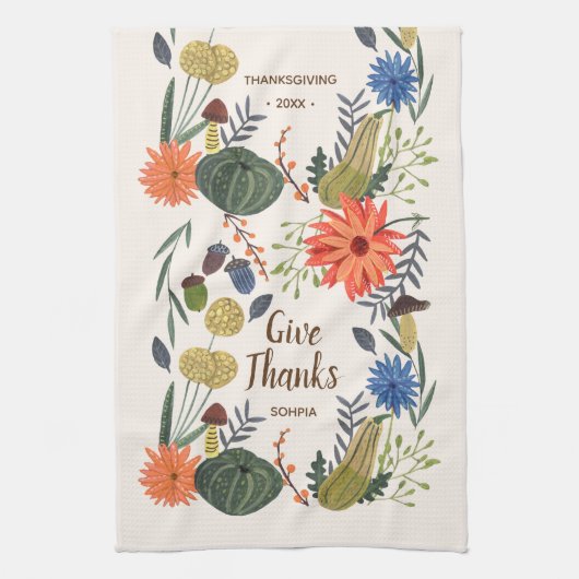 Schattigee Thanksgiving bloemenpaddenstoel herfst Theedoek (Verticaal)