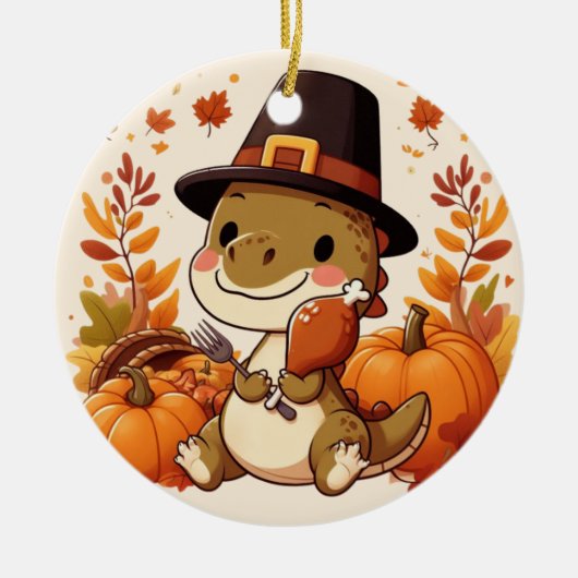 Schattigee Thanksgiving Dinosaurus Keramisch Ornament (Voorkant)