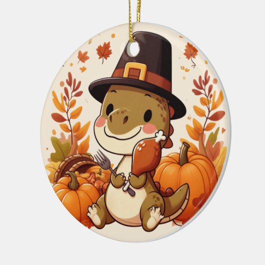 Schattigee Thanksgiving Dinosaurus Keramisch Ornament (Links)