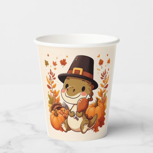 Schattigee Thanksgiving Dinosaurus Papieren Bekers (Achterkant)