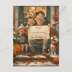 Schattigee Thanksgiving Gezin met Hond Briefkaart