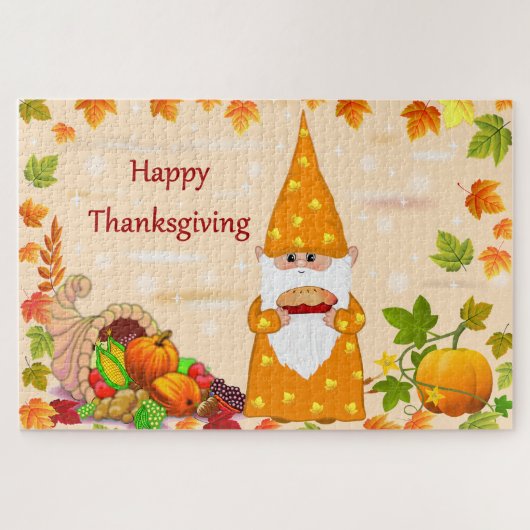 Schattigee Thanksgiving Gnome & Horn of Plenty Legpuzzel (Horizontaal)