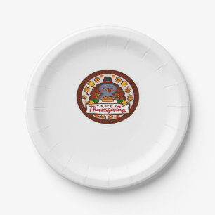 Schattigee Thanksgiving Gnoom met Turkije Illustra Papieren Bordje