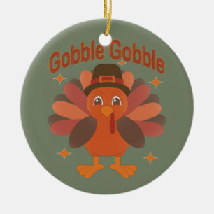 Schattigee Thanksgiving Turkije Cartoon - "Gobble Keramisch Ornament