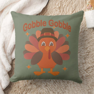 Schattigee Thanksgiving Turkije Cartoon - "Gobble Kussen