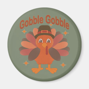Schattigee Thanksgiving Turkije Cartoon - "Gobble  Magneet