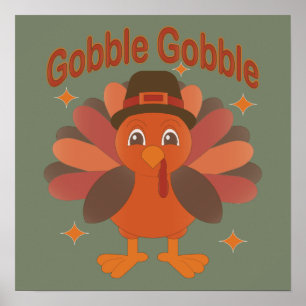 Schattigee Thanksgiving Turkije Cartoon - "Gobble  Poster