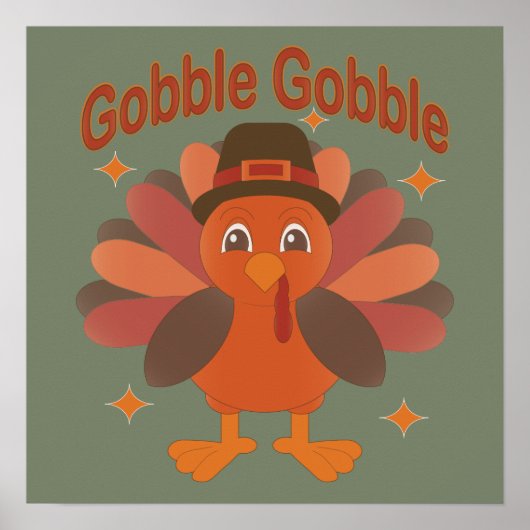 Schattigee Thanksgiving Turkije Cartoon - "Gobble Poster (Voorkant)
