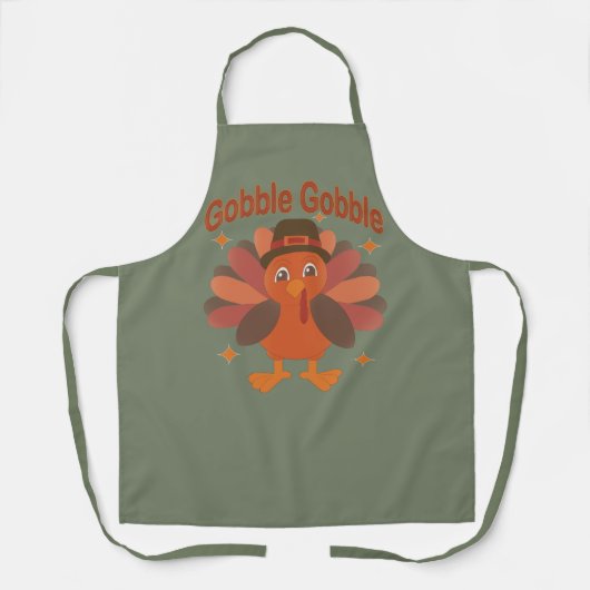 Schattigee Thanksgiving Turkije Cartoon - "Gobble  Schort (Voorkant)