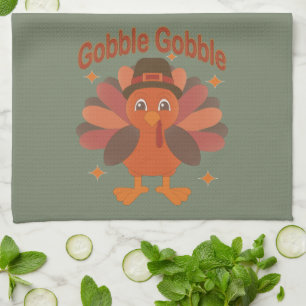 Schattigee Thanksgiving Turkije Cartoon - "Gobble Theedoek