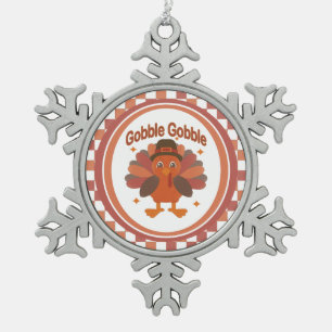 Schattigee Thanksgiving Turkije Cartoon - "Gobble Tin Sneeuwvlok Ornament
