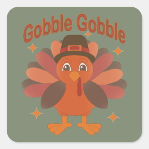 Schattigee Thanksgiving Turkije Cartoon - "Gobble  Vierkante Sticker