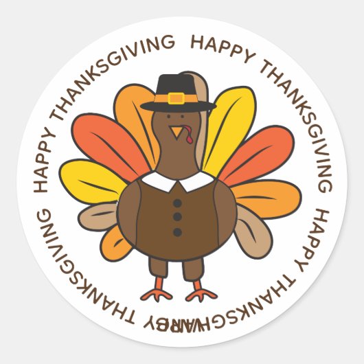 Schattigee Thanksgiving Turkije Pelgrim Ronde Sticker (Voorkant)