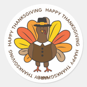 Schattigee Thanksgiving Turkije Pelgrim Ronde Sticker