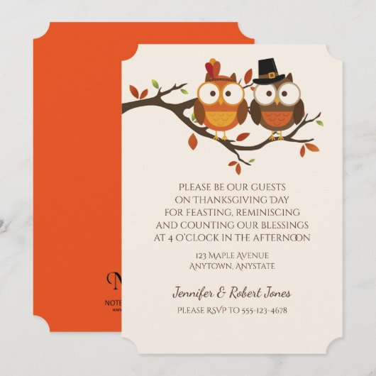 Schattigee Thanksgiving uilen uitnodiging (Voorkant / Achterkant)