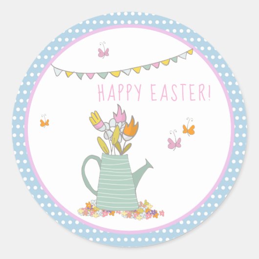 Schattigee theepot met bloemen en vlinders - Pasen Ronde Sticker (Voorkant)
