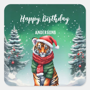 Schattigee Tiger Zoo Kerstboom Verjaardagsfeest Me Vierkante Sticker
