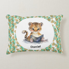 Schattigee tijger die een boek leest accent kussen