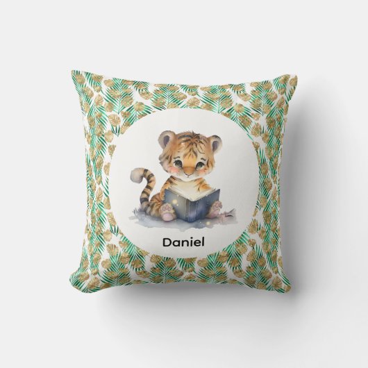 Schattigee tijger die een boek leest kussen (Voorkant)