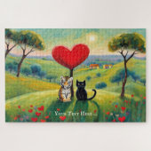 Schattigee tijger en zwart kitten liefde puzzel (Horizontaal)