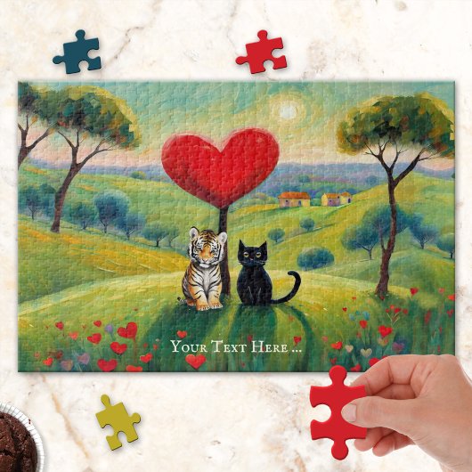 Schattigee tijger en zwart kitten liefde puzzel