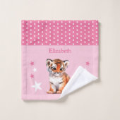 Schattigee tijger Naam toevoegen Polka Dots Stars  Washandje (Wasdoekje)