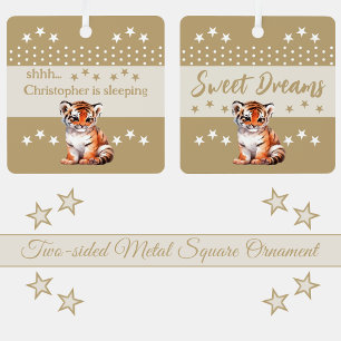 Schattigee tijger shhh voeg naam is slapen bruin metalen ornament