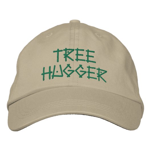 Schattigee Tree Hugger Quote Green Khaki Geborduurde Pet (Voorkant)