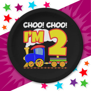 Schattigee Trein Kleurrijke 2e Verjaardag Choo Cho Papieren Bordje
