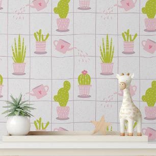 Schattigee trendy moderne cactus roze bloemmotief behang