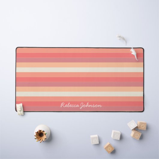 Schattigee trendy perzik roze strepen naam bureaumat (Kindertafel)