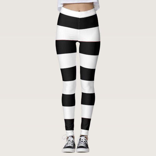 Schattigee trendy zwart-witte strepen dames leggings (Voorkant)