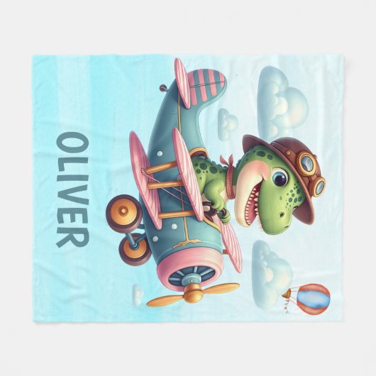 Schattigee Trex Dinosaurus Vliegen Een Charmant Vl Fleece Deken (Voorkant (Horizontaal))