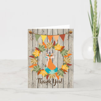 Schattigee Tribal Fox en kleurrijke herfstbladkran Bedankkaart