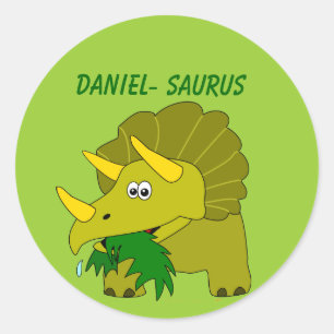 Schattigee Triceratops Aangepaste naam Dinosaur Co Ronde Sticker