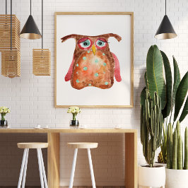 Schattigee trieste grappige waterverf uil rood bru poster