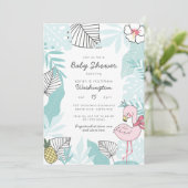 Schattigee tropische bladeren | Flamingo-Baby show Kaart (Staand voorkant)